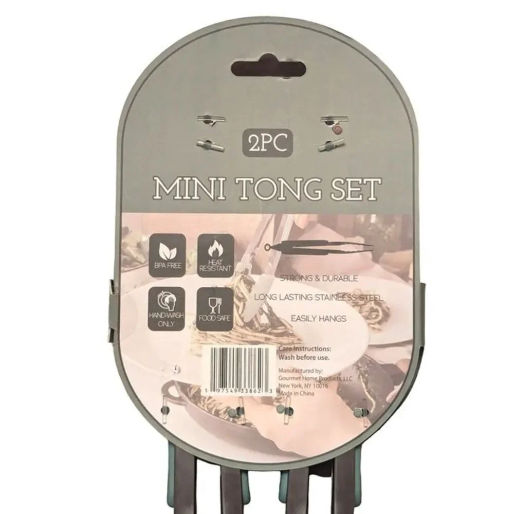 Gourmet Mini Tong Set Green Silicone 2-pc Durable Metal Hook 8